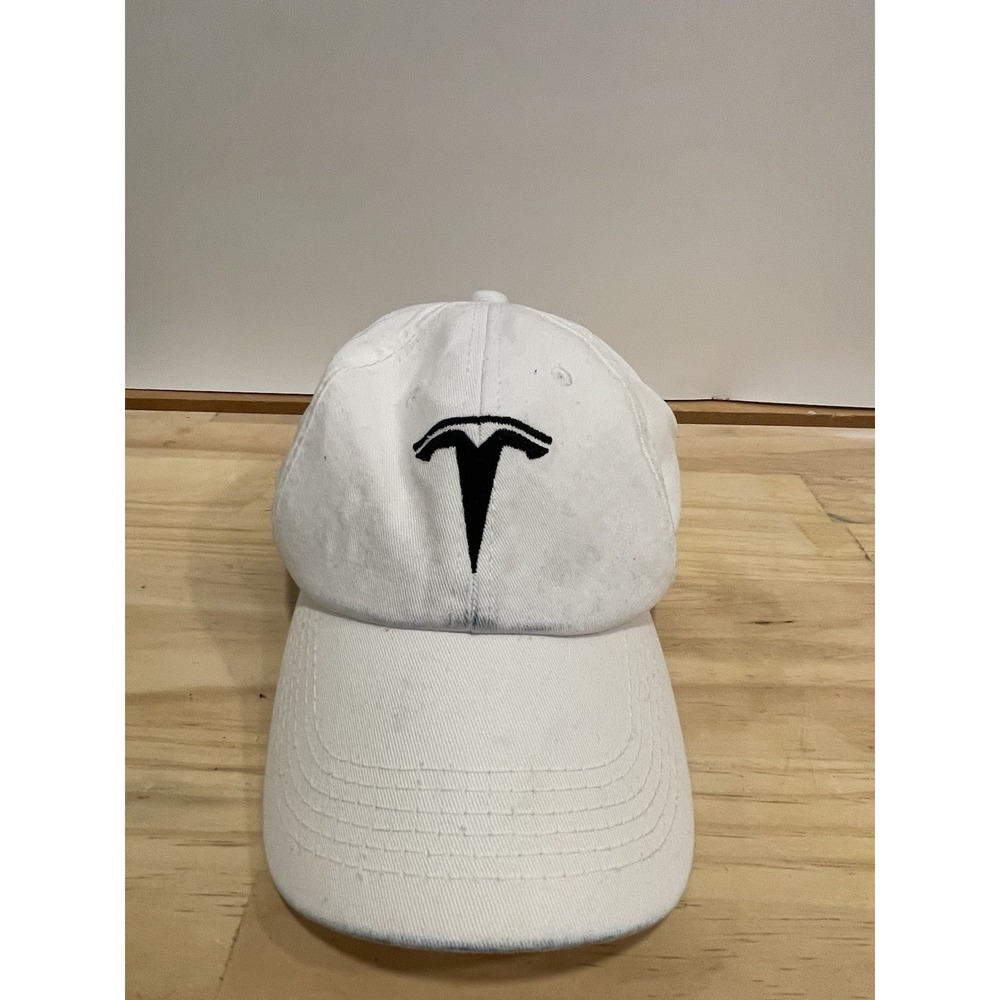 Lite Distress Tesla Hat Men's Adjustable Cotton Cap White Black Logo Embroidered